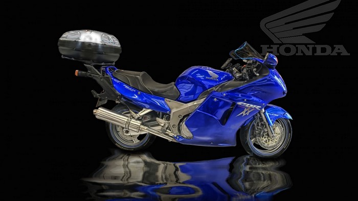 Blue Honda CBR Motorcycle with Luggage Box