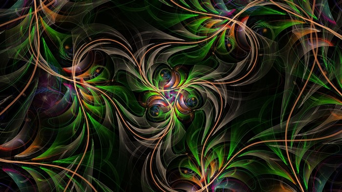 Abstract fractal pattern with green and orange swirls