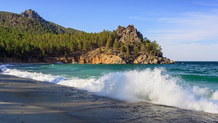 Lake Baikal with Rocky Shoreline and Forest
