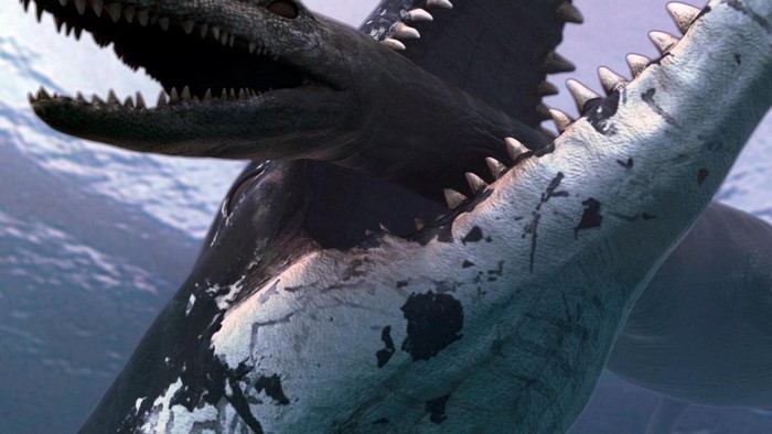 Megalodon attacking another shark