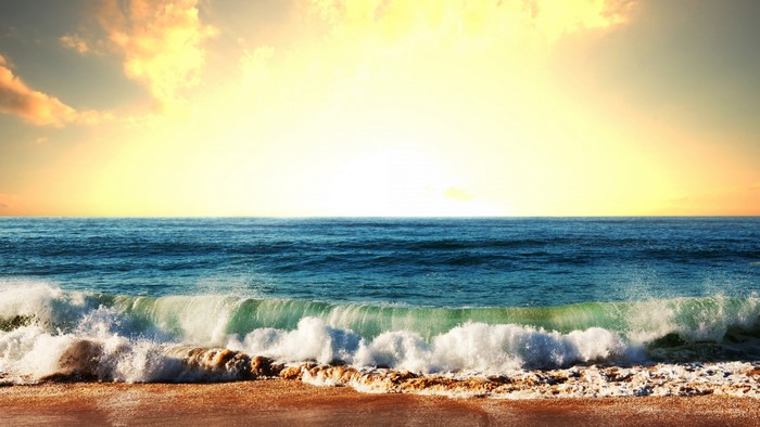 4K Wave Crashing on Beach at Sunset