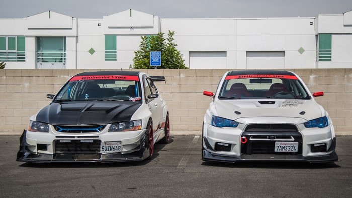 Two Mitsubishi Lancer Evolutions parked