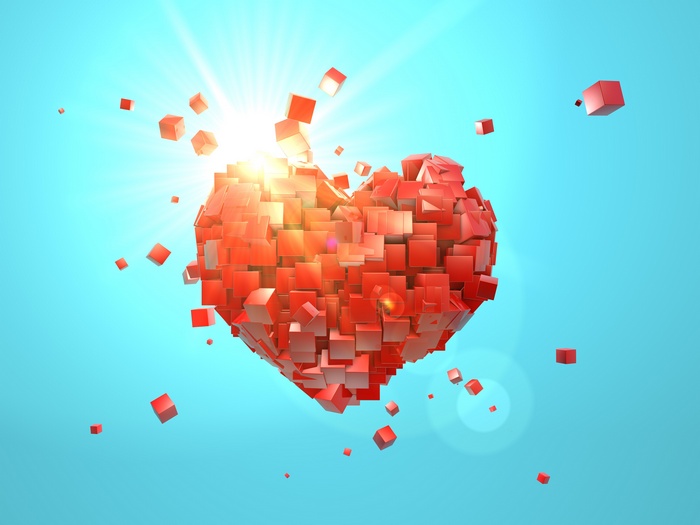 Abstract 3D Love Heart Made of Cubes 4K