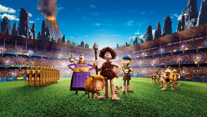 Early Man characters in a stadium