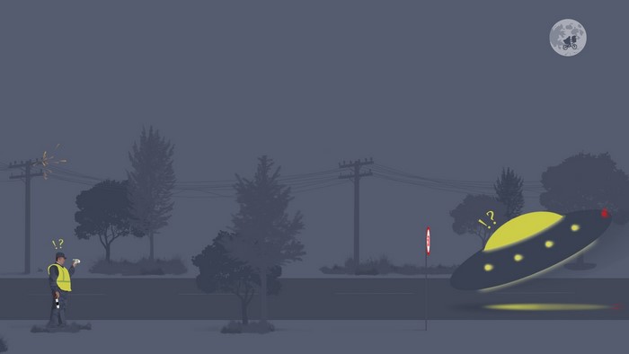 Man in reflective vest encounters UFO