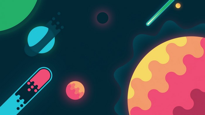 Abstract space scene with planets and comets