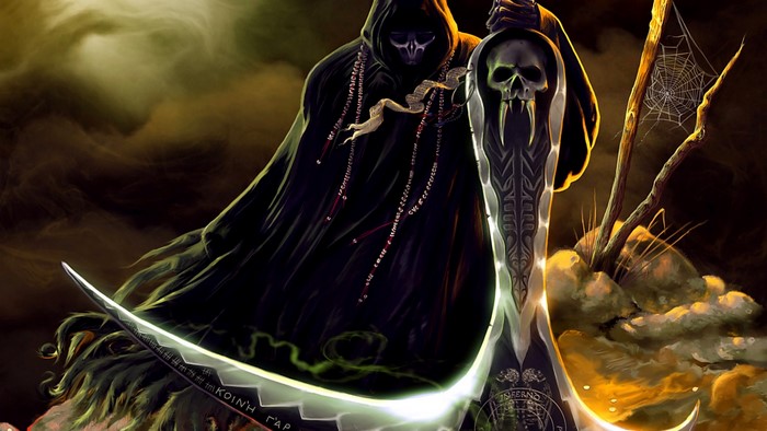 Grim Reaper with Scythe and Skull