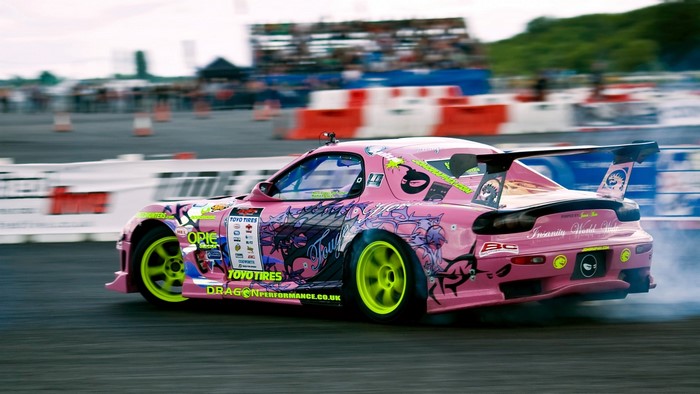 Pink Mazda RX-7 Drifting with Anime Graphics