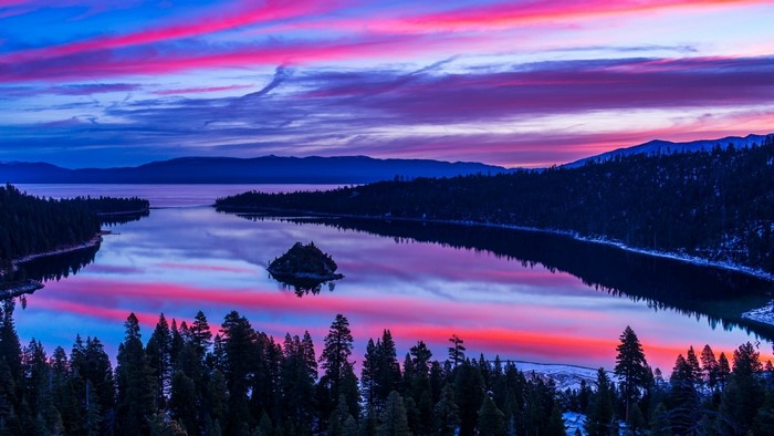 Lake Tahoe Island at Sunset