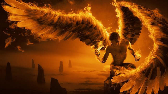 Angel with fiery wings