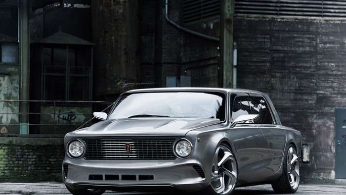Tuned Lada Sedan in Industrial Setting