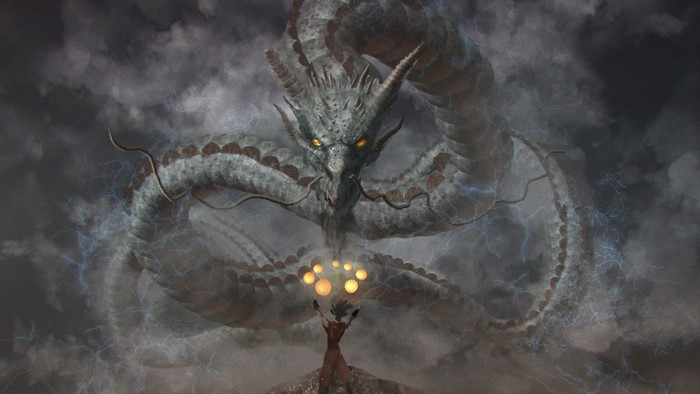 Shenron from Dragon Ball summoning orbs