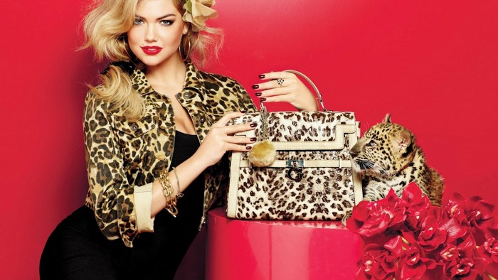 Kate Upton with Leopard Print Jacket and Handbag