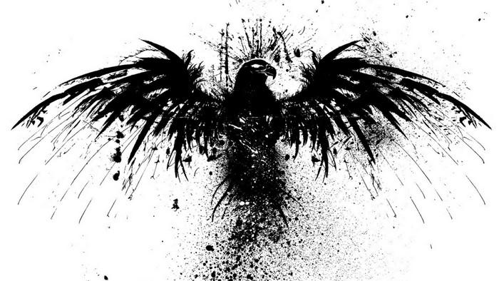Black ink splatter bird with wings spread