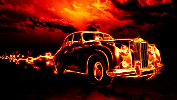 4K Classic Car on Fire