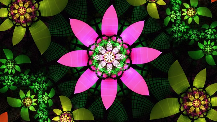 Fractal flowers in pink and green