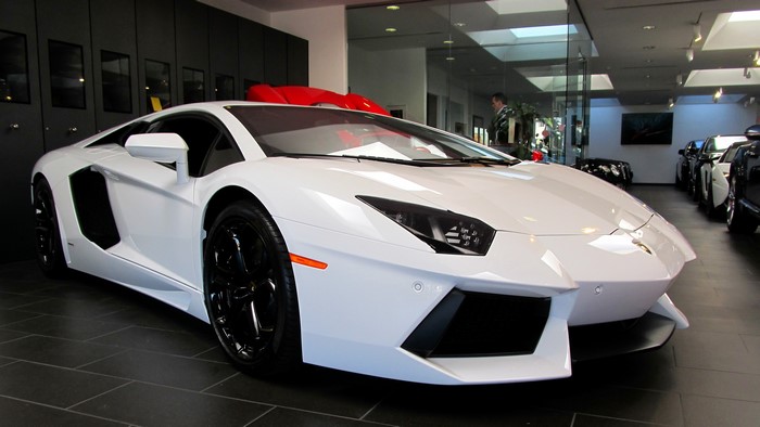 White Lamborghini Aventador LP 700 in Showroom