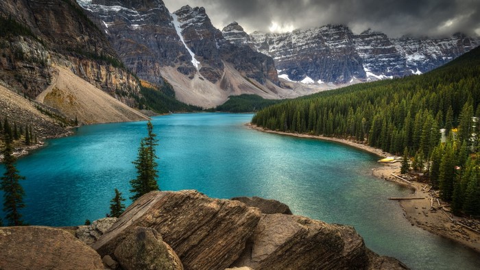 Moraine Lake with Mountains and Forest