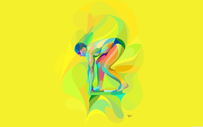 Swimmer in starting position, abstract background