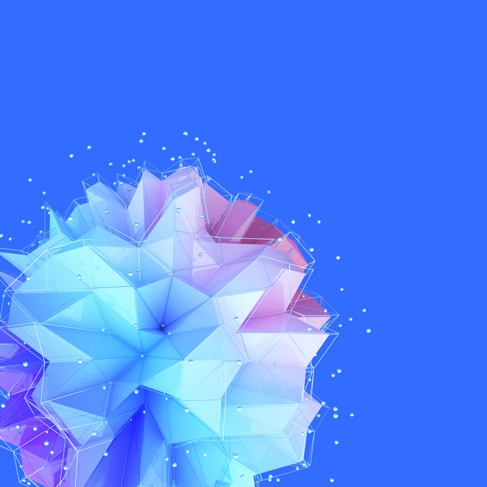 Geometric abstract shape with blue and pink triangles