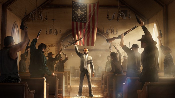 Far Cry 5: Joseph Seed leads armed congregation in church