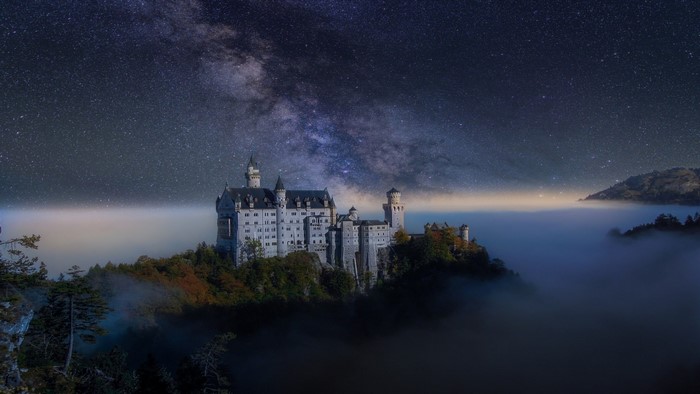 Neuschwanstein Castle under the Milky Way