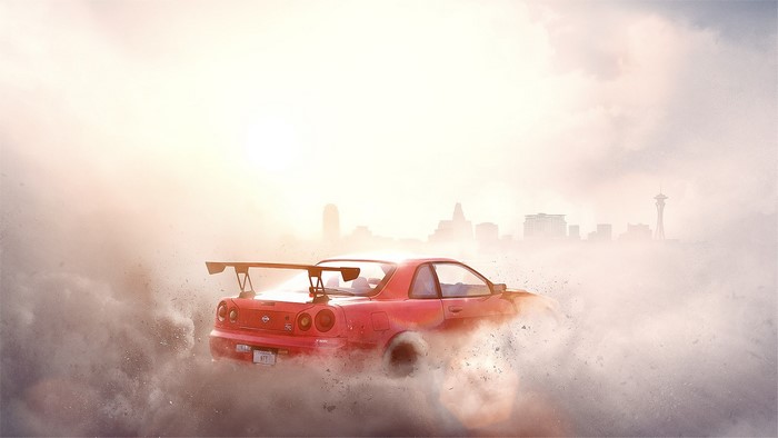 Red Nissan Skyline R34 drifting in Need for Speed Payback