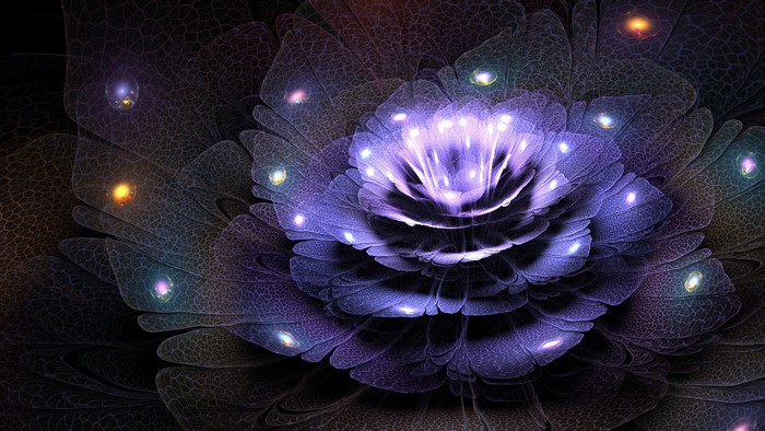 Abstract fractal flower with glowing orbs