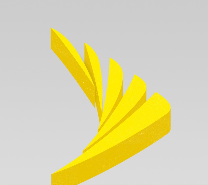 Abstract yellow shapes on a light gray background