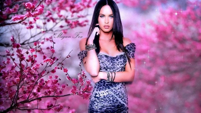 Megan Fox with Pink Cherry Blossoms