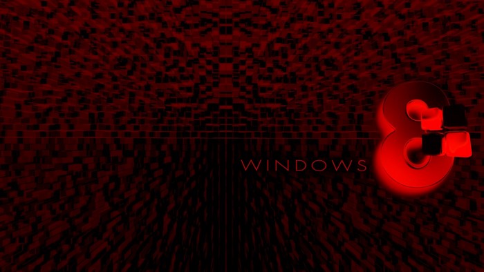 Windows 8 logo and text on red background