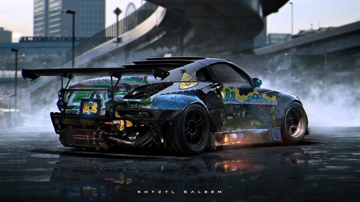 Nissan 350Z with custom body kit and graffiti