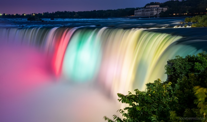 Niagara Falls at Night with Colorful Lights