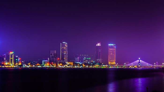 4K Vietnam Cityscape with Bridge at Night