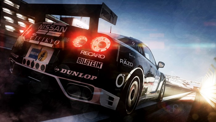Nissan GT-R race car with sponsor logos