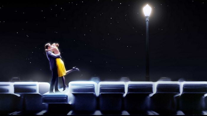 Couple kissing under the stars with a lamppost
