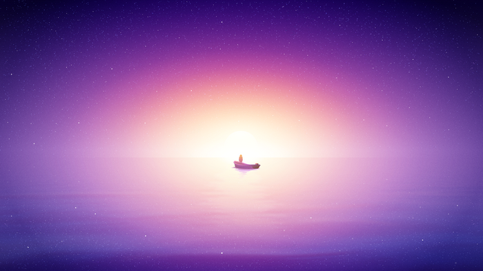 Person in a boat on the sea at sunrise