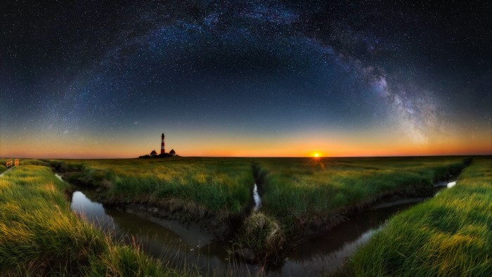 Milky Way over a Lighthouse and Marsh
