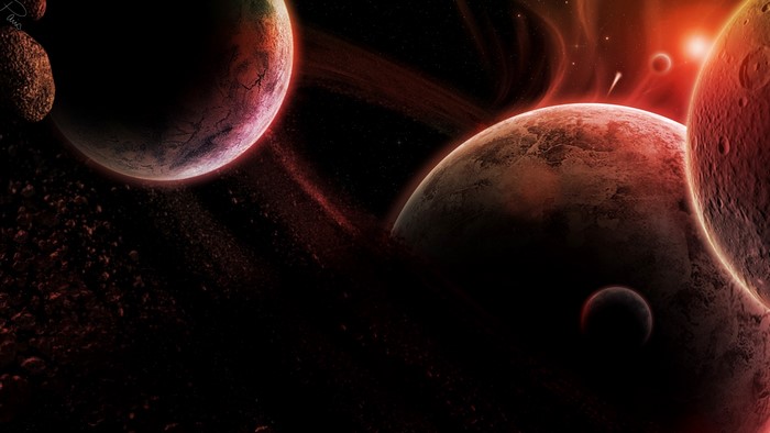 Planets and asteroids in space