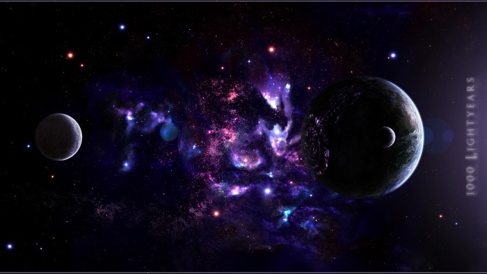 Space Nebula with Planets and Stars