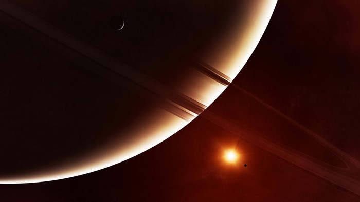 4K Space Planet with Rings and Moon