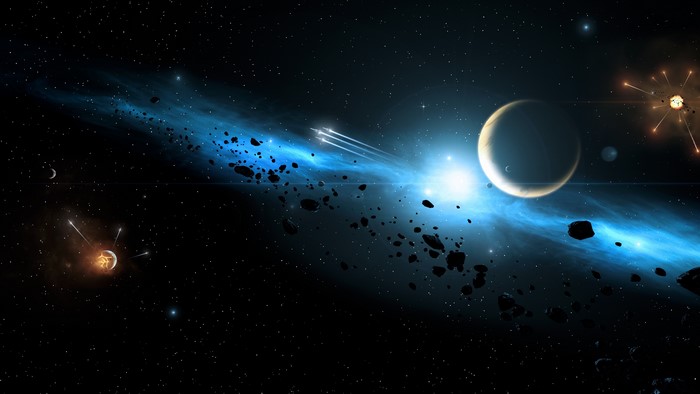 4K Space Nebula with Planets and Asteroids