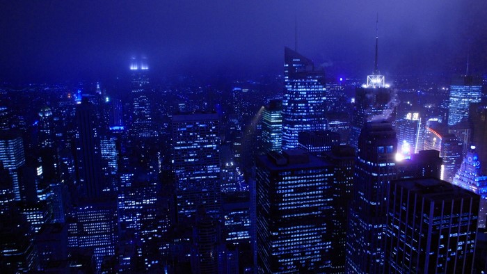 Night Cityscape with Blue Lights