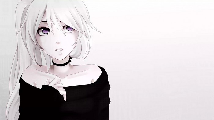 Anime Girl with White Hair and Purple Eyes