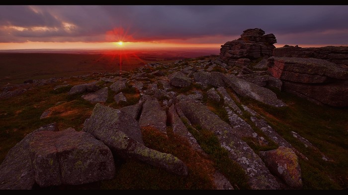 Sunset over rocky terrain