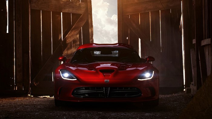 Red Dodge Viper in a Barn