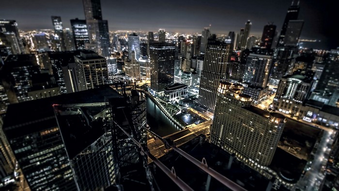 Cityscape at Night with River