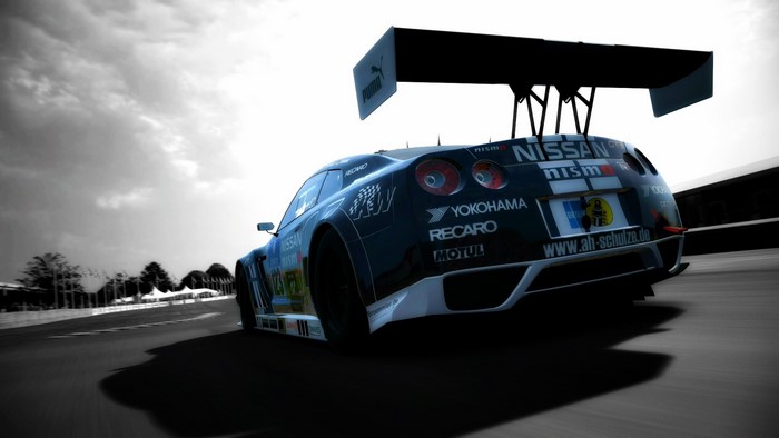 Nissan GTR race car on track