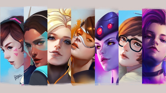 Overwatch Characters D.Va, Symmetra, Mercy, Tracer, Widowmaker, Mei, and Zarya 4K