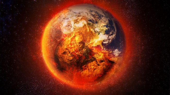 Planet Earth engulfed in flames